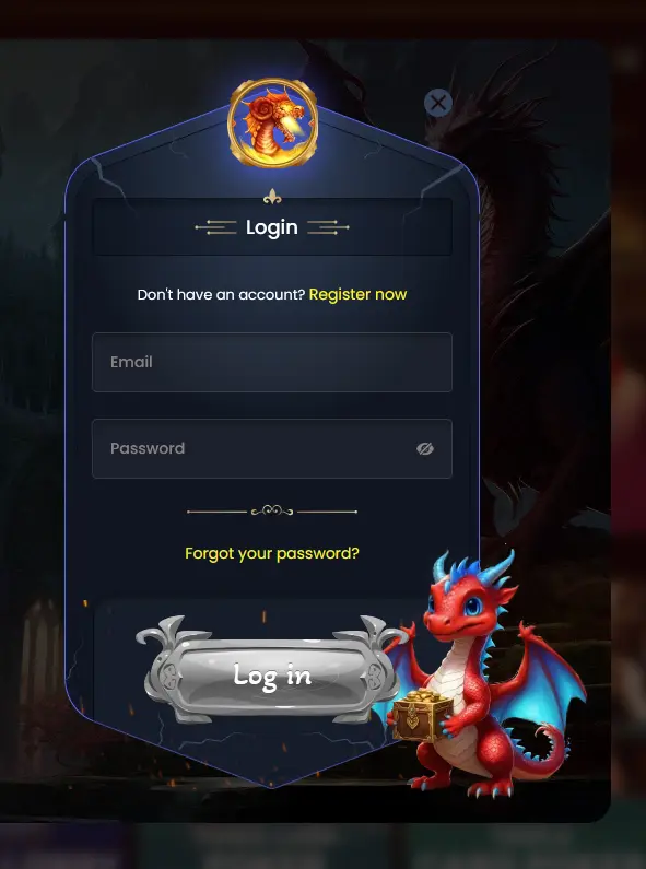 Dragonslots login form with email and password fields