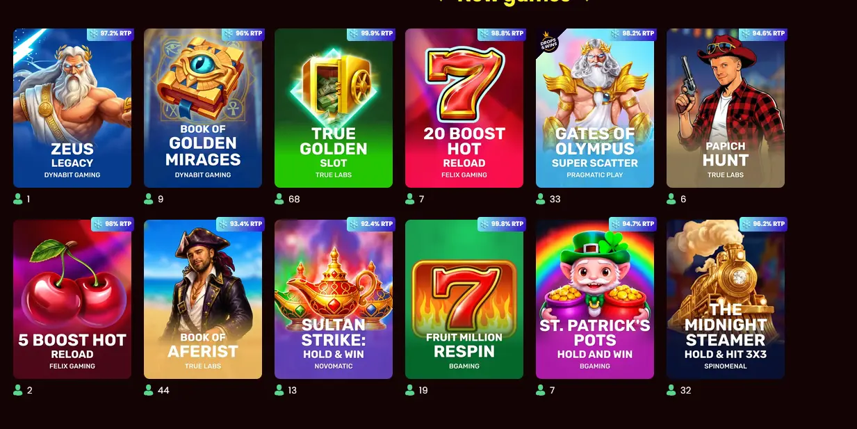 Dragonslots pokies section with Pragmatic Play and Nolimit City slot titles